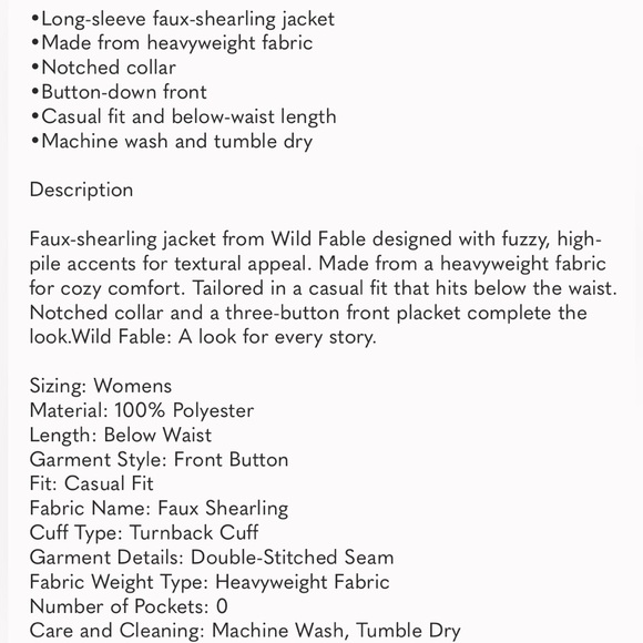 NWT Wild Fable Faux Shearling Jacket - Picture 5 of 8